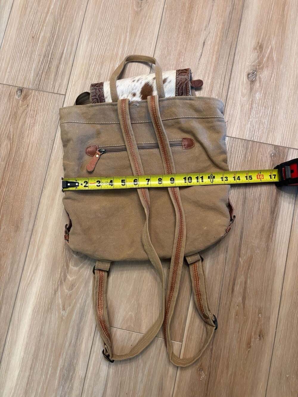 Myra Bag Oriental Rug Upcycled Canvas and Cowhide Backpack - Picture 7 of 7